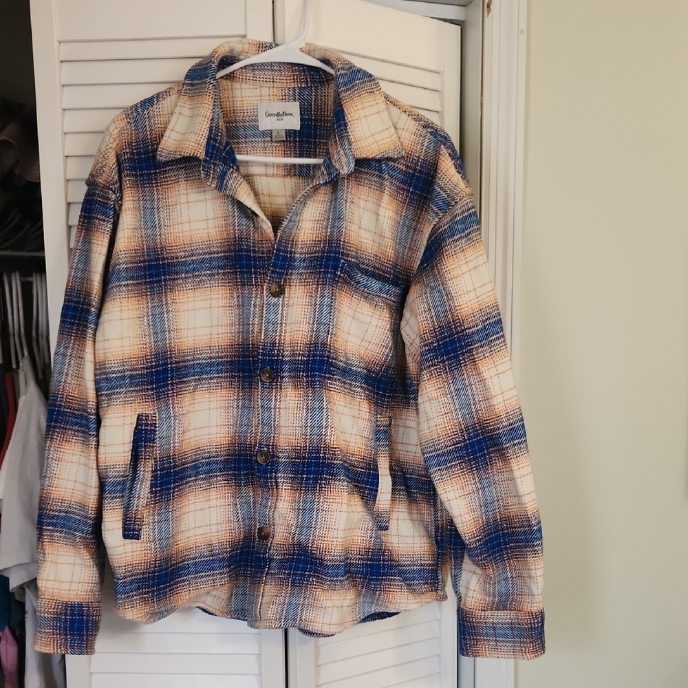 Goodfellow & Co Plaid Shirt Jacket - Blue and Cream